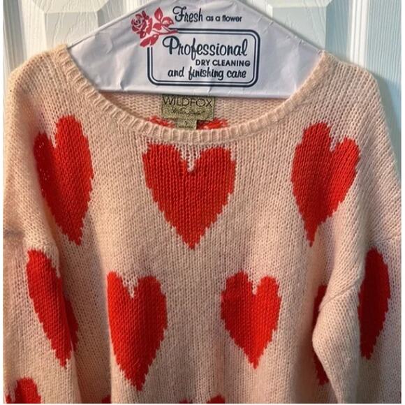 NEW! WILDFOX WHITE LABEL 'All Over Love' Lennon Sweater in PINK/ RED HEARTS (S) - Picture 9 of 11